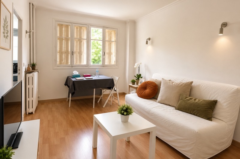 Séjour lumineux de l’appartement 2 pièces à La Varenne-Saint-Hilaire